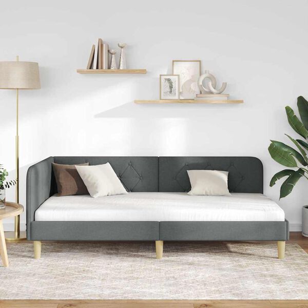 vidaXL Sarokágy keret fejtámlával Sötétszürke 90 x 200 cm szövet