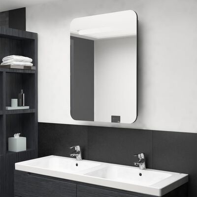 vidaXL fényes fekete LED-es tükrös fürdőszobaszekrény 60 x 13 x 70 cm