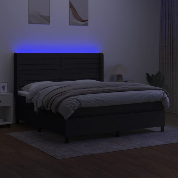 vidaXL fekete sz&ouml;vet rug&oacute;s &eacute;s LED-es &aacute;gy matraccal 160x200 cm
