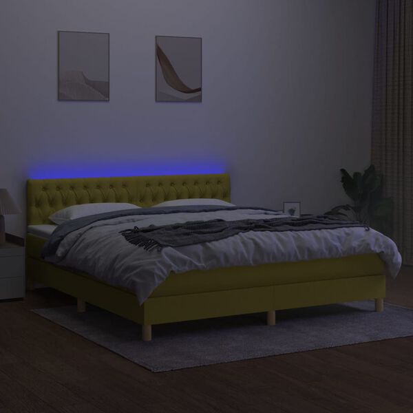 vidaXL z&ouml;ld sz&ouml;vet rug&oacute;s &eacute;s LED-es &aacute;gy matraccal 180 x 200 cm