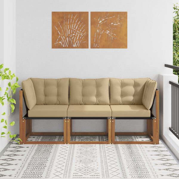 vidaXL K&uuml;lt&eacute;ri k&ouml;z&eacute;pső &eacute;s sarok kanap&eacute; p&aacute;rn&aacute;val 3 Darab Term&eacute;szetes