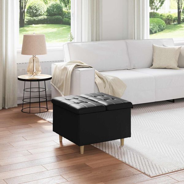 vidaXL Gombos sz&eacute;k p&aacute;rn&aacute;val Fekete 60 x 60 x 45 cm Műbőr