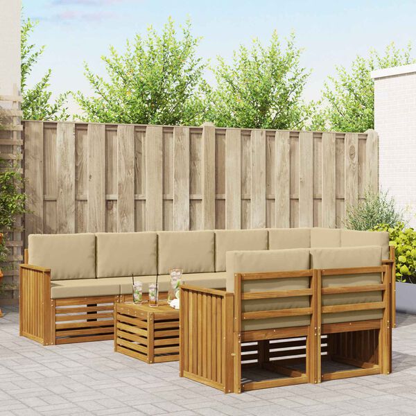 vidaXL &Uuml;lőgarnit&uacute;r&aacute;k p&aacute;rn&aacute;val 9 pcs Term&eacute;szetes &eacute;s b&eacute;zs T&ouml;m&ouml;r Ak&aacute;cfa