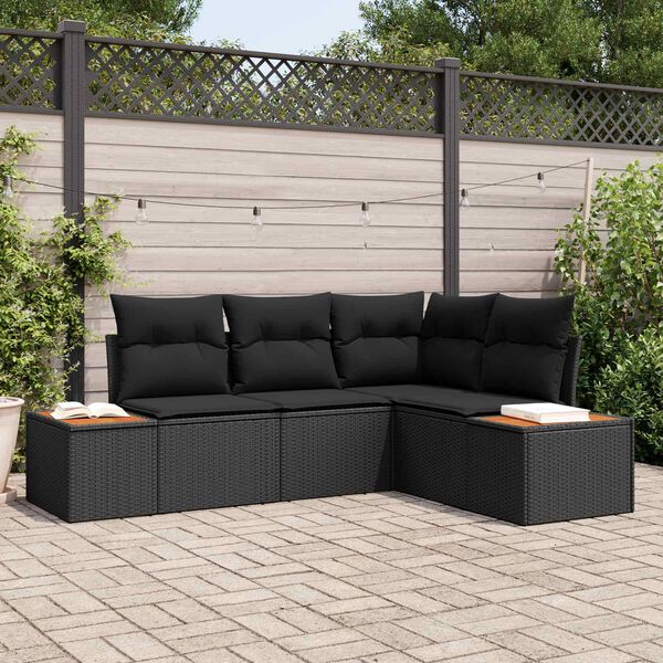 vidaXL Kerti Kanap&eacute; Szett p&aacute;rn&aacute;val t&aacute;rol&oacute;val 4 pcs Fekete Polyrattan