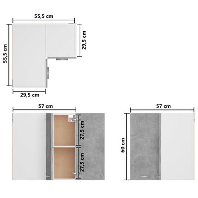 vidaXL betonszürke forgácslap függő sarokszekrény 57 x 57 x 60 cm