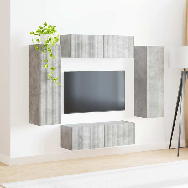 vidaXL TV falit kabinet szett 4 pcs Beton Sz&uuml;rke Faanyag
