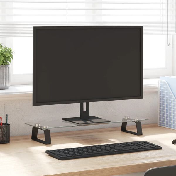 vidaXL fekete edzett &uuml;veg &eacute;s f&eacute;m monitor&aacute;llv&aacute;ny 60 x 20 x 8 cm