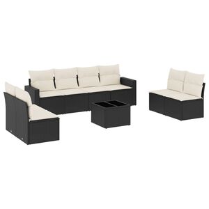 vidaXL 9 r&eacute;szes fekete polyrattan kerti &uuml;lőgarnit&uacute;ra p&aacute;rn&aacute;kkal