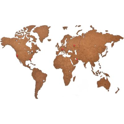 MiMi Innovations Luxury barna világtérkép fali dekoráció 90 x 54 cm