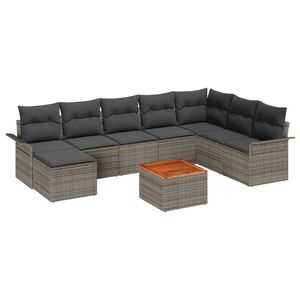 vidaXL Kerti Kanap&eacute; Szett t&aacute;rol&oacute;val 9 pcs Sz&uuml;rke polirattan