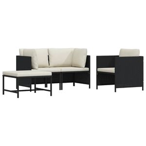 vidaXL 4 r&eacute;szes fekete polyrattan kerti kanap&eacute;szett p&aacute;rn&aacute;kkal