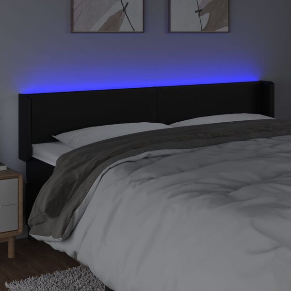 vidaXL fekete műbőr LED-es fejt&aacute;mla 203 x 16 x 78/88 cm