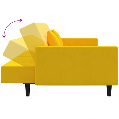 vidaXL sárga bársony kanapéágy két párnával és lábtartóval