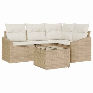 vidaXL Kanap&eacute; Szett p&aacute;rn&aacute;val t&aacute;rol&oacute;val 5 pcs Beige &eacute;s kr&eacute;m polirattan