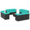 vidaXL 13 r&eacute;szes fekete polyrattan kerti &uuml;lőgarnit&uacute;ra p&aacute;rn&aacute;kkal