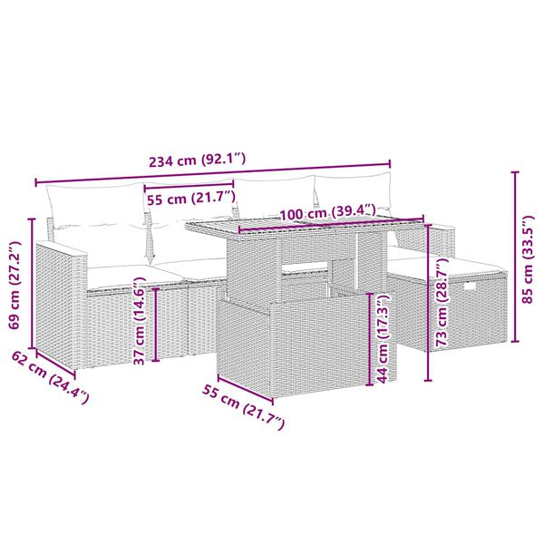 vidaXL 6 részes bézs polyrattan kerti ülőgarnitúra párnával