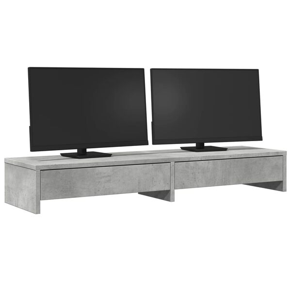 vidaXL betonsz&uuml;rke szerelt fa monitor&aacute;llv&aacute;ny fi&oacute;kokkal 100x27x15 cm