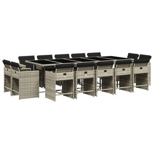 vidaXL 15 r&eacute;szes sz&uuml;rke polyrattan kerti &eacute;tkezőgarnit&uacute;ra p&aacute;rn&aacute;kkal