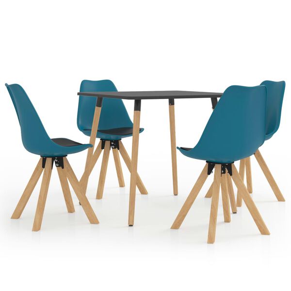 vidaXL 5 r&eacute;szes fekete &eacute;s t&uuml;rkizk&eacute;k &eacute;tkezőszett