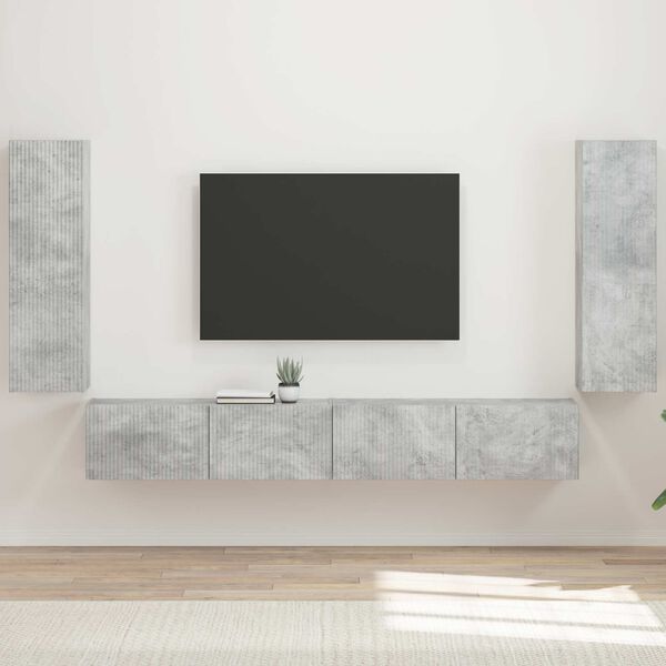 vidaXL TV falit kabinet szett 4 pcs Beton Sz&uuml;rke Faanyag