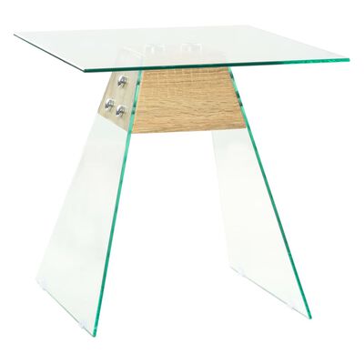 vidaXL tölgyfa színű MDF/üveg kisasztal 45 x 45 x 45 cm