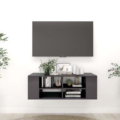 vidaXL magasfényű szürke falra szerelhető TV-szekrény 102 x 35 x 35 cm