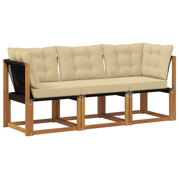 vidaXL K&uuml;lt&eacute;ri k&ouml;z&eacute;pső &eacute;s sarok kanap&eacute; p&aacute;rn&aacute;val 3 Darab Term&eacute;szetes