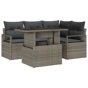 vidaXL Kerti Kanap&eacute; Szett p&aacute;rn&aacute;val t&aacute;rol&oacute;val 5 pcs Sz&uuml;rke Poli rattan