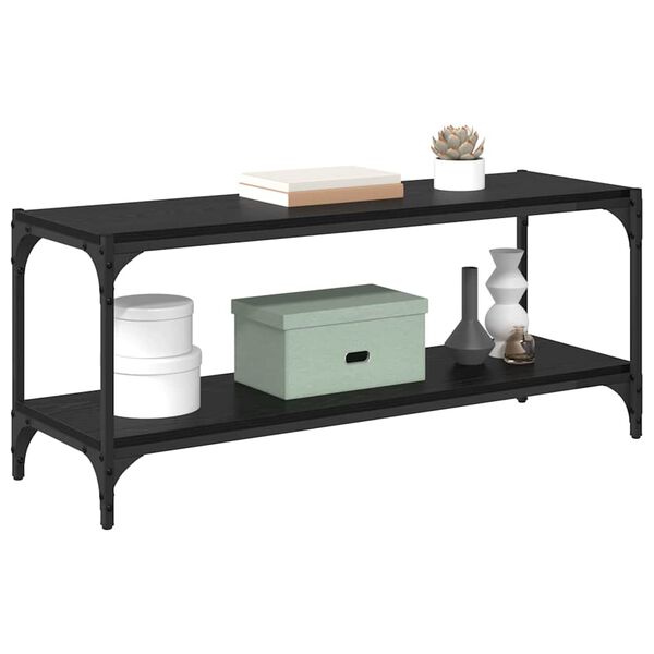 vidaXL TV szekr&eacute;ny Fekete t&ouml;lgy 100x33x41cm Műszaki fa &eacute;s vas