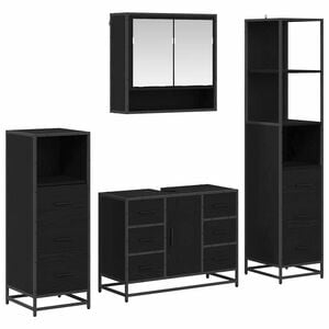 vidaXL F&uuml;rdőszoba b&uacute;tor szett 4 db Fekete t&ouml;lgy 80 x 33 x 60 cm