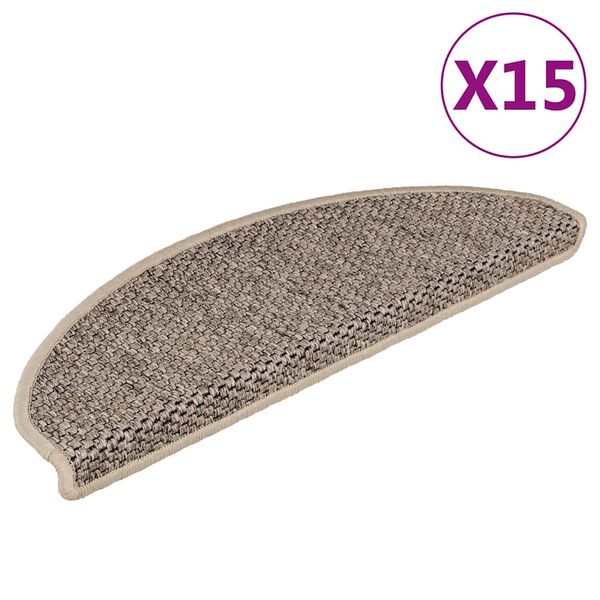 vidaXL 15 db szizál hatású sötét bézsszínű lépcsőszőnyeg 65x21x4 cm