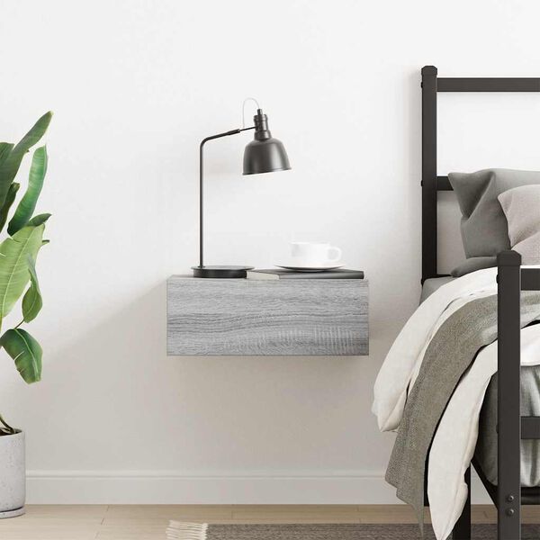 vidaXL szürke sonoma színű fa fali éjjeliszekrény 40 x 30 x 15 cm