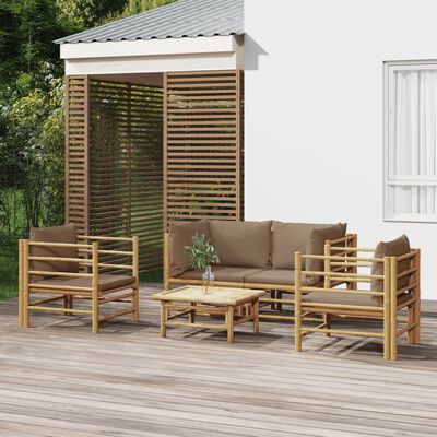 vidaXL 5 részes bambusz kerti ülőgarnitúra tópszínű párnákkal