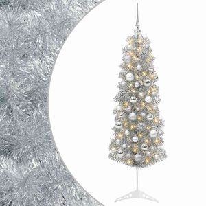 vidaXL Karcs&uacute; műkar&aacute;csonyfa g&ouml;mb&ouml;kkel 150 cm 150 LED Meleg feh&eacute;r