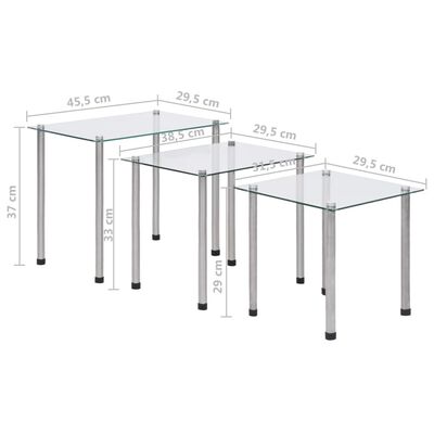 vidaXL 3 db egymásba tolható átlátszó edzett üveg asztal
