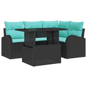vidaXL Kerti Kanap&eacute; Szett p&aacute;rn&aacute;val t&aacute;rol&oacute;val 5 pcs Fekete Poli rattan