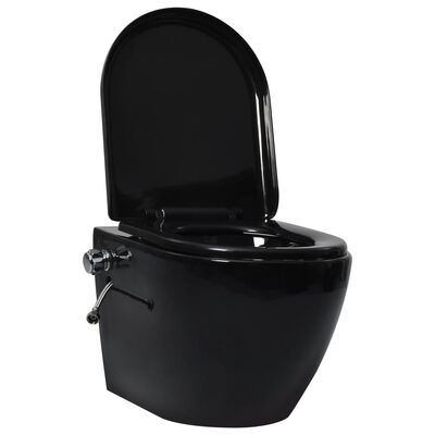 vidaXL falba beépíthető perem nélküli fekete kerámia WC