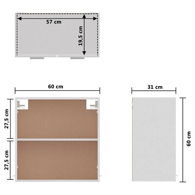 vidaXL fehér forgácslap függő szekrény 60 x 31 x 60 cm