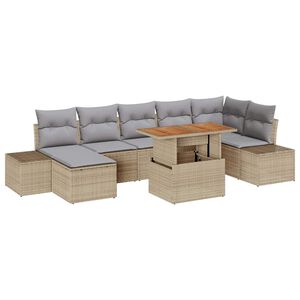 vidaXL Kerti Kanap&eacute; Szett t&aacute;rol&oacute;val 8 pcs B&eacute;zs Poli rattan
