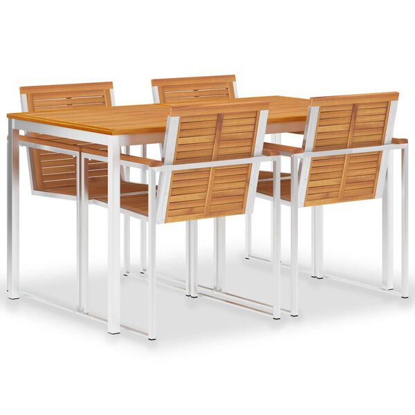 vidaXL 5 r&eacute;szes t&ouml;m&ouml;r t&iacute;kfa &eacute;s rozsdamentes ac&eacute;l kerti &eacute;tkezőgarnit&uacute;ra