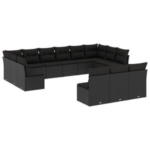 vidaXL 13 r&eacute;szes fekete polyrattan kerti &uuml;lőgarnit&uacute;ra p&aacute;rn&aacute;kkal
