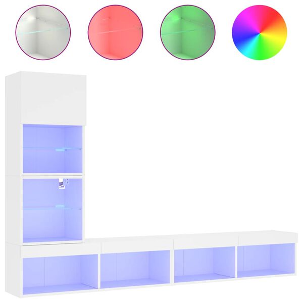 vidaXL 4 darab feh&eacute;r szerelt fa fali TV-b&uacute;tor LED-del