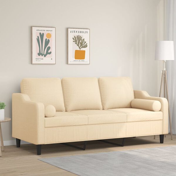 vidaXL 3 szem&eacute;lyes kr&eacute;msz&iacute;nű sz&ouml;vet kanap&eacute; p&aacute;rn&aacute;kkal 180 cm