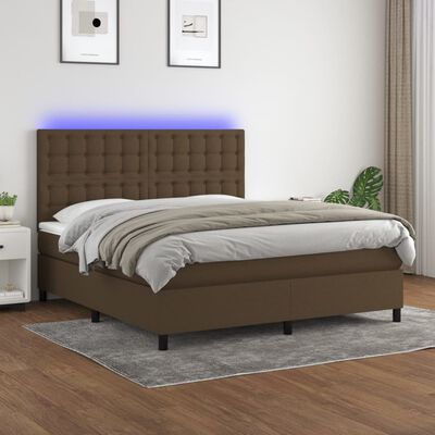 vidaXL barna szövet rugós és LED-es ágy matraccal 180 x 200 cm