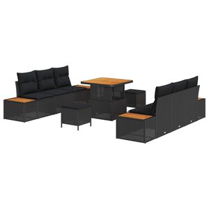 vidaXL Kerti Kanap&eacute; Szett 9 pcs Fekete Poli Rattan &eacute;s Porfestett Ac&eacute;l
