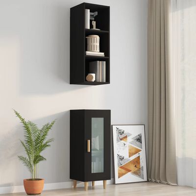 vidaXL fekete szerelt fa faliszekrény 34,5 x 32,5 x 90 cm