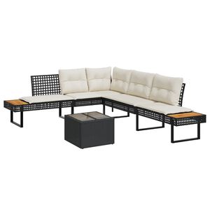 vidaXL 2 r&eacute;szes fekete polyrattan &eacute;s &uuml;veg kerti kanap&eacute;szett p&aacute;rn&aacute;kkal