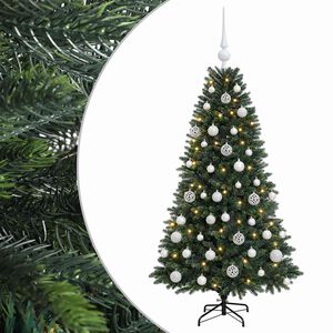 vidaXL Műfenyő g&ouml;mb&ouml;kkel 120 cm 150 LED Meleg feh&eacute;r PVC &eacute;s f&eacute;m Z&ouml;ld