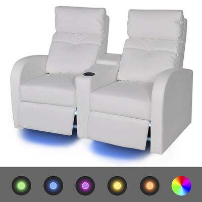 vidaXL LED 2 személyes műbőr dönthető támlájú fotel fehér