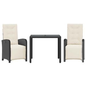 vidaXL 3 r&eacute;szes fekete polyrattan bisztr&oacute;garnit&uacute;ra p&aacute;rn&aacute;val